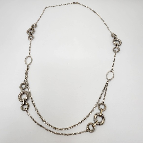 Premier Designs Layered Silver Tone Chain Circle Mesh Links Long Necklace - Picture 2 of 5